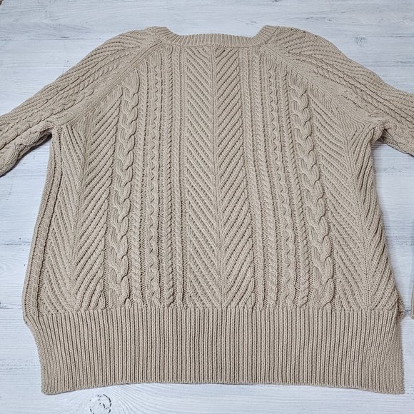 Vertical Design Camel Cream Eggshell Cable Knit Sweater w/ Front Pockets EUC! XL - Picture 2 of 12